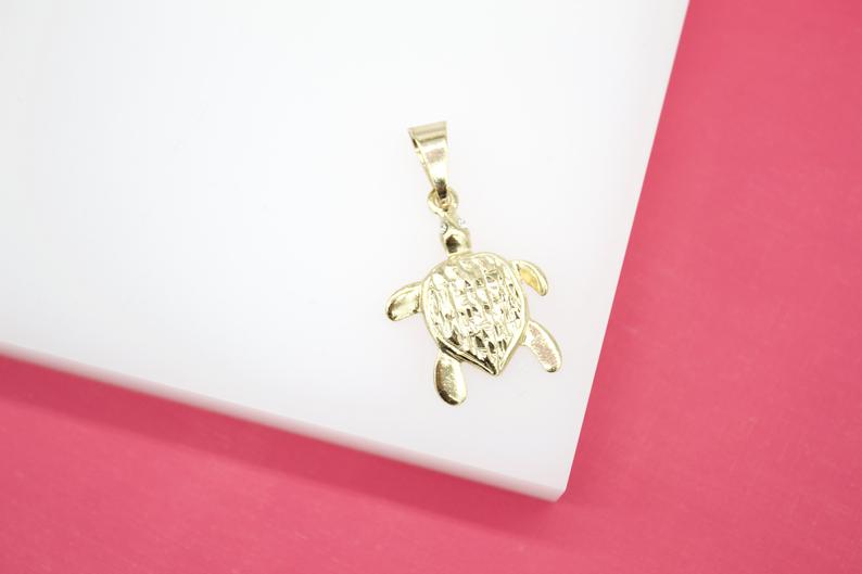 18K Gold Filled Turtle Pendant With CZ Stones Eyes