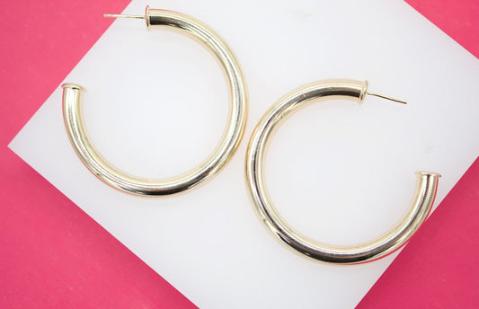 18K Gold Filled 5mm Thick Open Hoop Stud Hoops Earrings (J61)
