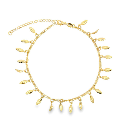 Dangle Tiny Leaf Charm Anklet (E222)